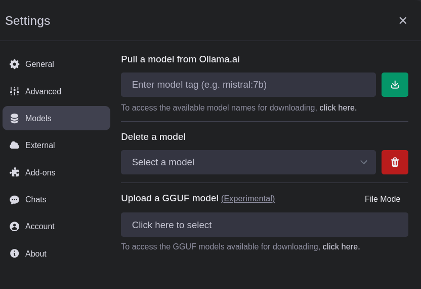 Managing models using Ollama Web UI