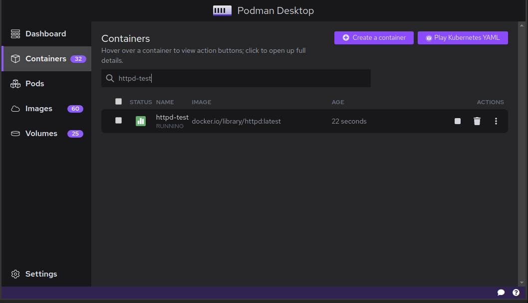 Creating container using Podman Desktop